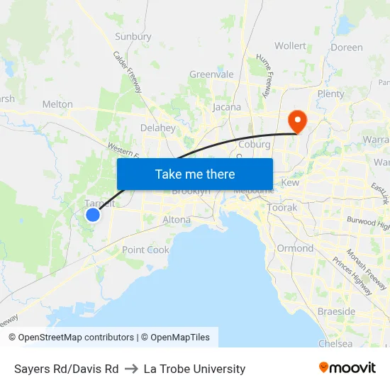 Sayers Rd/Davis Rd to La Trobe University map