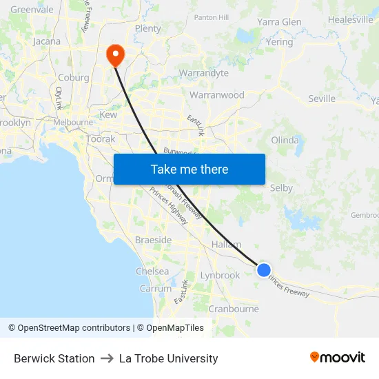 Berwick Station to La Trobe University map