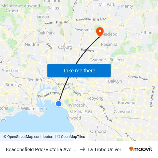 Beaconsfield Pde/Victoria Ave #32 to La Trobe University map
