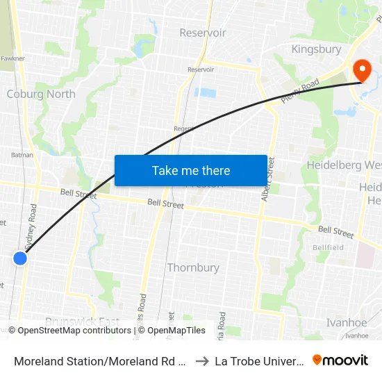 Moreland Station/Moreland Rd #133 to La Trobe University map