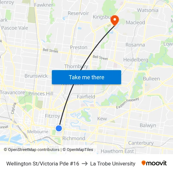Wellington St/Victoria Pde #16 to La Trobe University map
