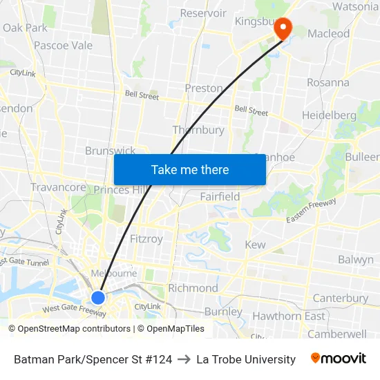 Batman Park/Spencer St #124 to La Trobe University map