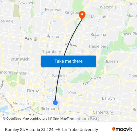 Burnley St/Victoria St #24 to La Trobe University map