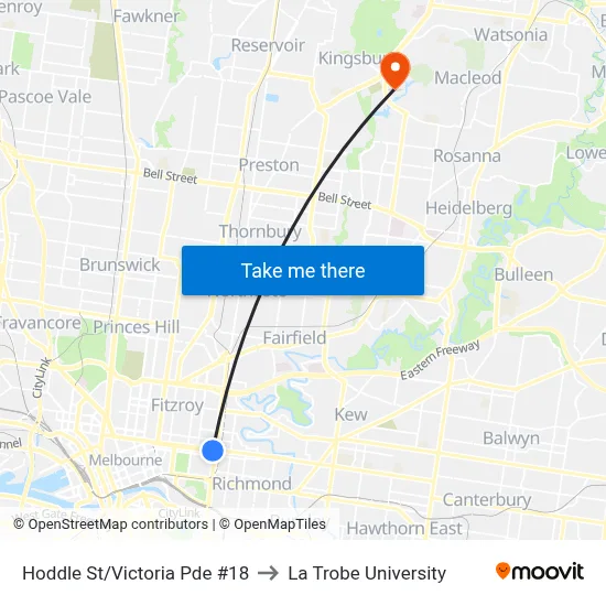 Hoddle St/Victoria Pde #18 to La Trobe University map