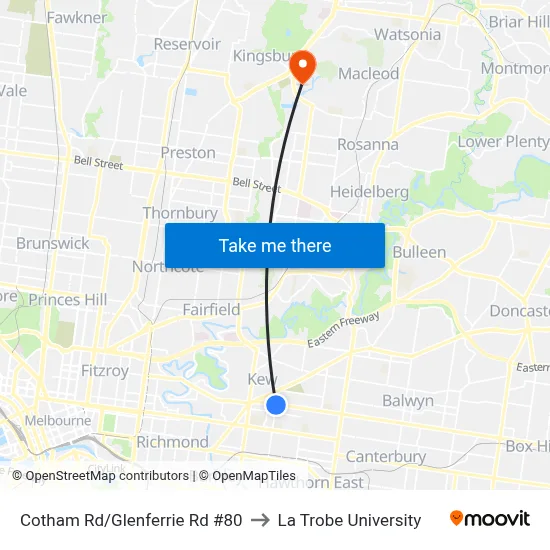 Cotham Rd/Glenferrie Rd #80 to La Trobe University map