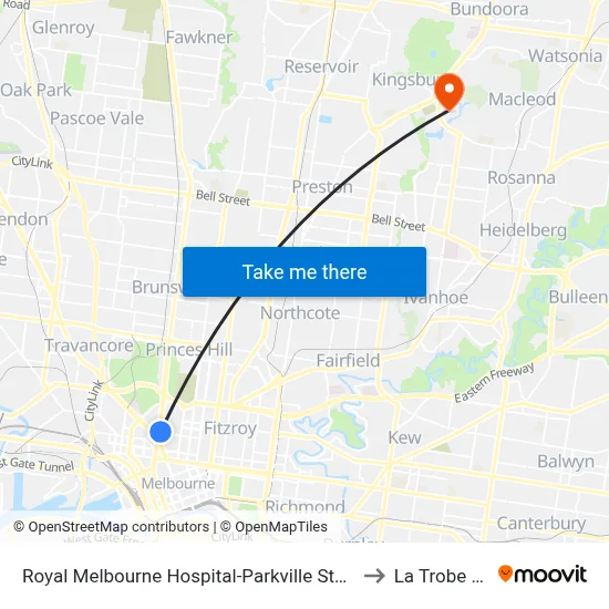 Royal Melbourne Hospital-Parkville Station/Royal Pde (Parkv... #10 to La Trobe University map