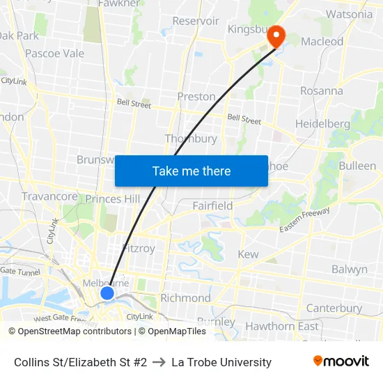 Collins St/Elizabeth St #2 to La Trobe University map
