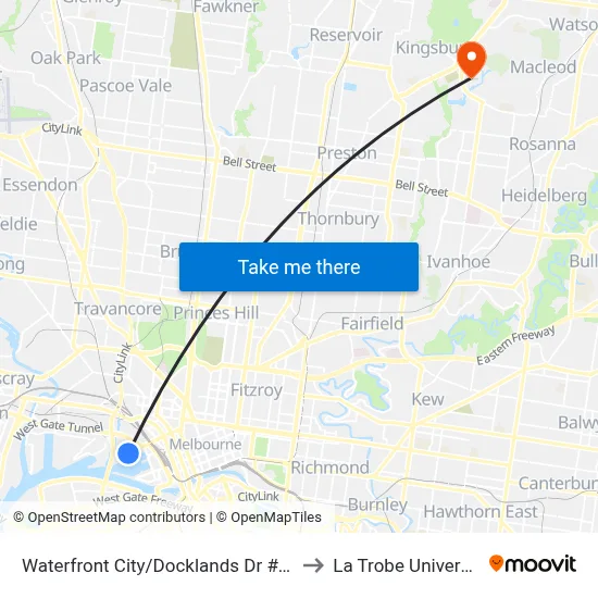 Waterfront City/Docklands Dr #D11 to La Trobe University map