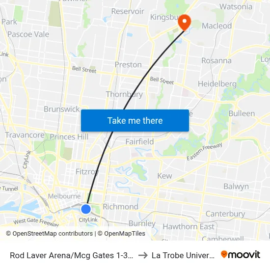 Rod Laver Arena/Mcg Gates 1-3 #7b to La Trobe University map