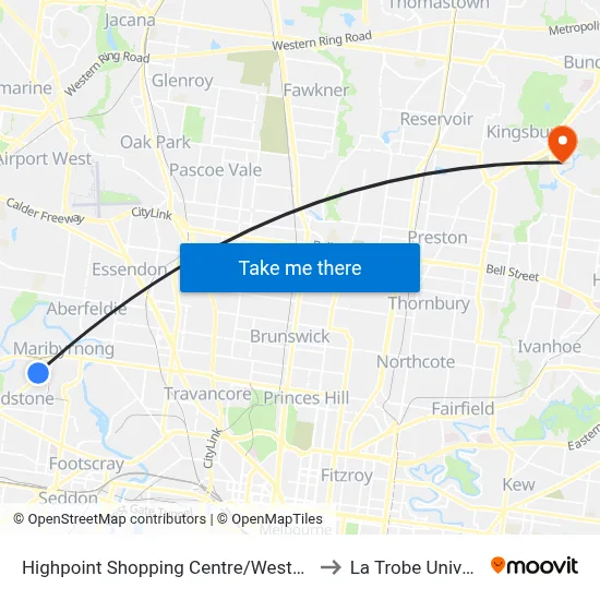 Highpoint Shopping Centre/Wests Rd #49 to La Trobe University map