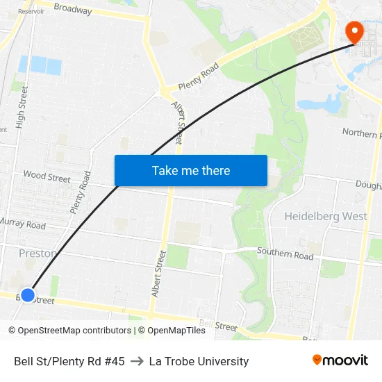 Bell St/Plenty Rd #45 to La Trobe University map