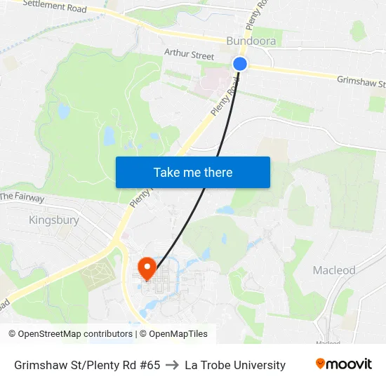 Grimshaw St/Plenty Rd #65 to La Trobe University map