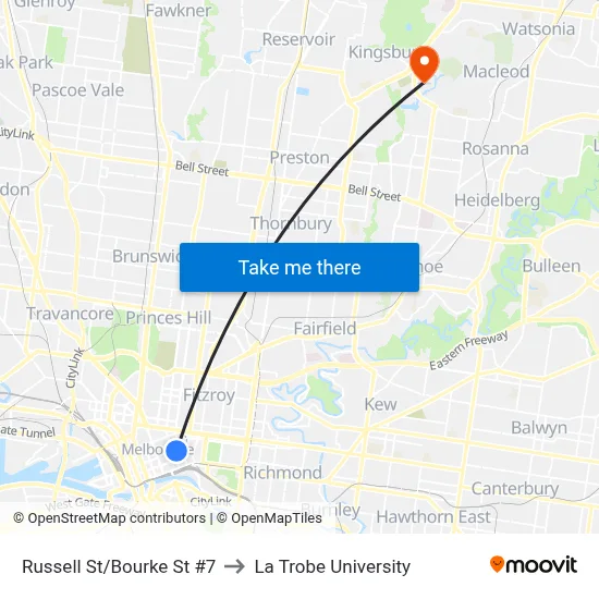 Russell St/Bourke St #7 to La Trobe University map