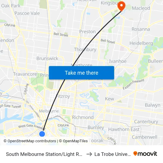 South Melbourne Station/Light Rail #127 to La Trobe University map