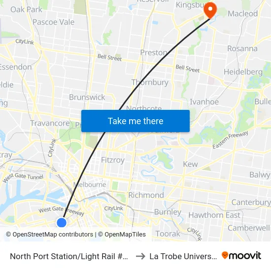North Port Station/Light Rail #127 to La Trobe University map