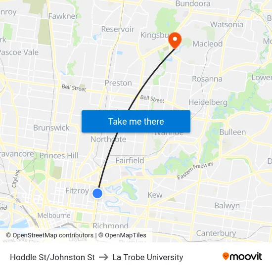 Hoddle St/Johnston St to La Trobe University map