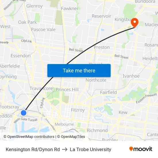 Kensington Rd/Dynon Rd to La Trobe University map