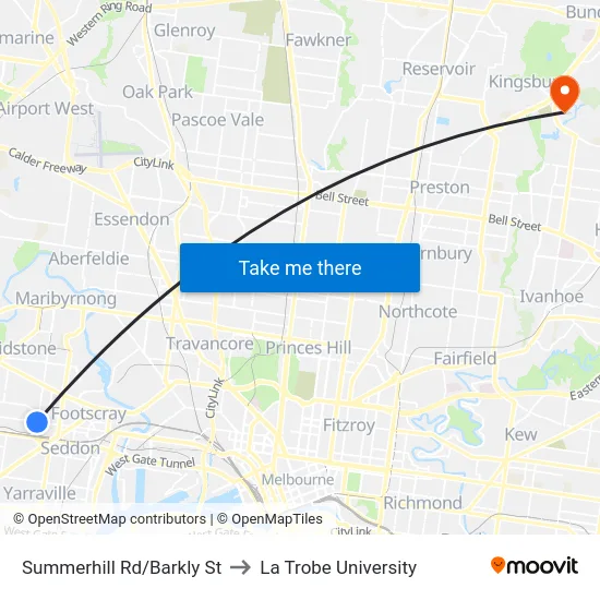 Summerhill Rd/Barkly St to La Trobe University map