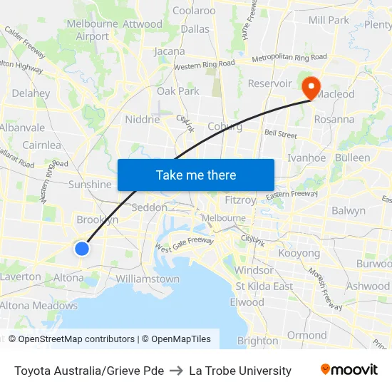 Toyota Australia/Grieve Pde to La Trobe University map