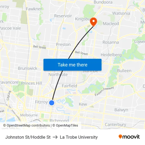 Johnston St/Hoddle St to La Trobe University map