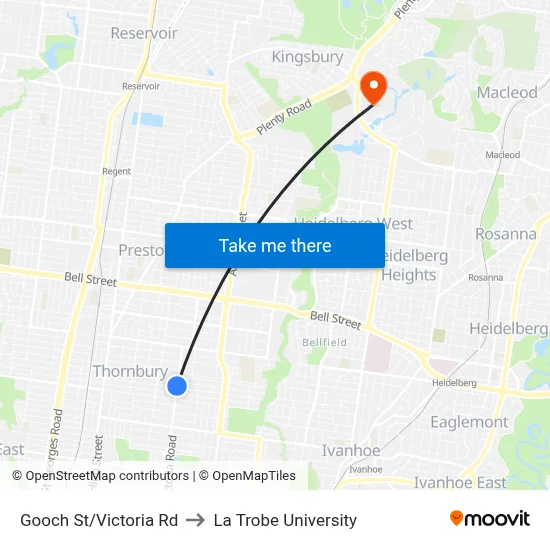 Gooch St/Victoria Rd to La Trobe University map