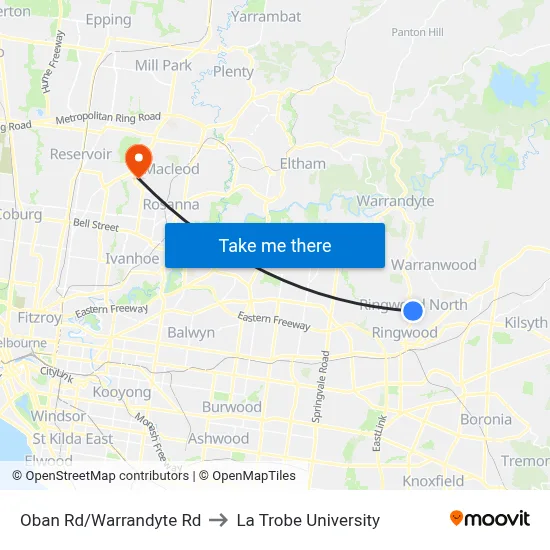Oban Rd/Warrandyte Rd to La Trobe University map