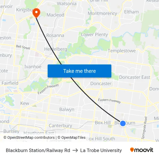 Blackburn Station/Railway Rd to La Trobe University map