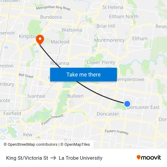King St/Victoria St to La Trobe University map