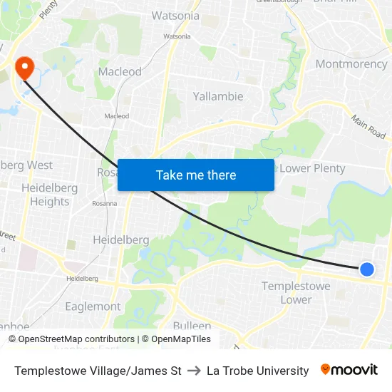 Templestowe Village/James St to La Trobe University map