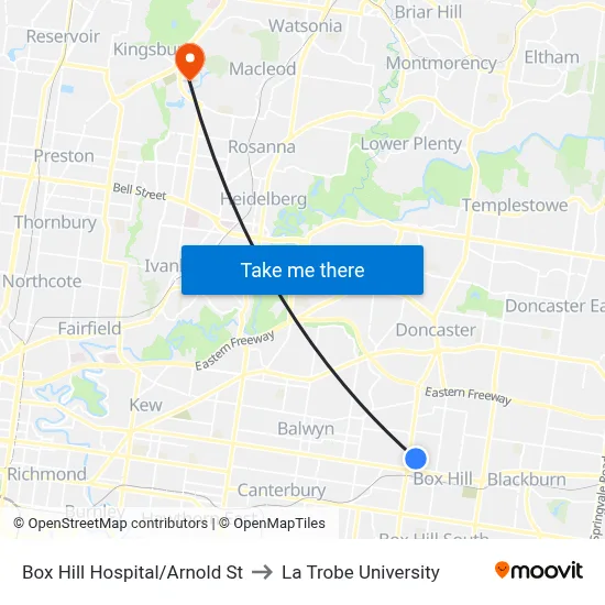Box Hill Hospital/Arnold St to La Trobe University map