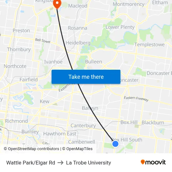 Wattle Park/Elgar Rd to La Trobe University map