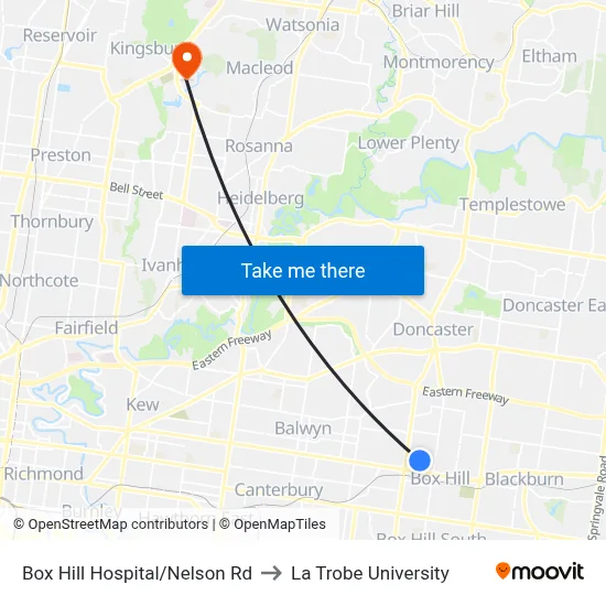Box Hill Hospital/Nelson Rd to La Trobe University map