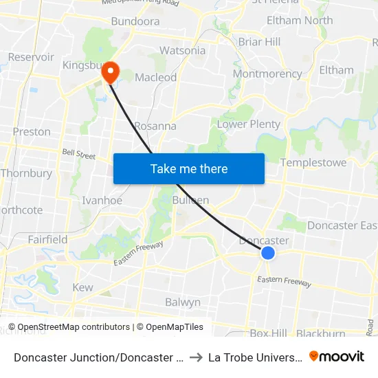 Doncaster Junction/Doncaster Rd to La Trobe University map