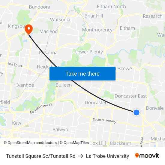 Tunstall Square Sc/Tunstall Rd to La Trobe University map