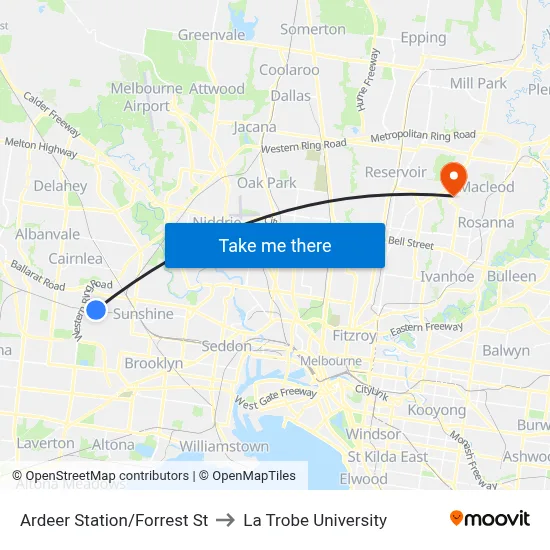 Ardeer Station/Forrest St to La Trobe University map