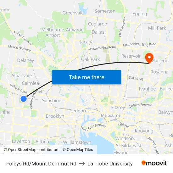 Foleys Rd/Mount Derrimut Rd to La Trobe University map
