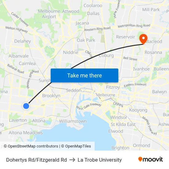 Dohertys Rd/Fitzgerald Rd to La Trobe University map