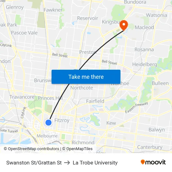 Swanston St/Grattan St to La Trobe University map
