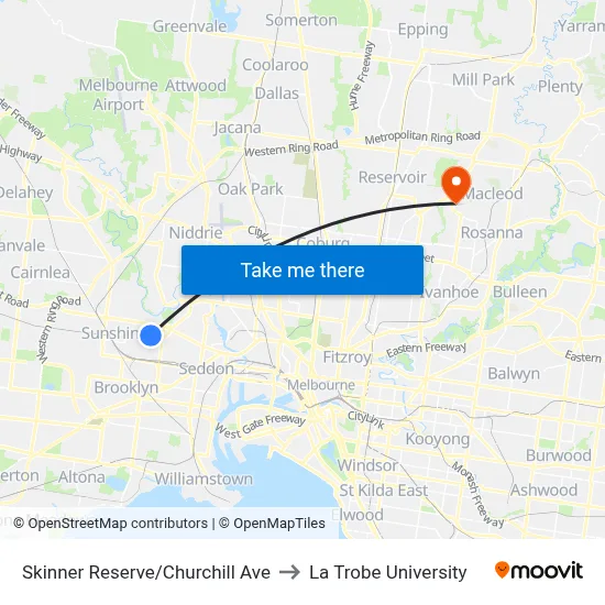 Skinner Reserve/Churchill Ave to La Trobe University map