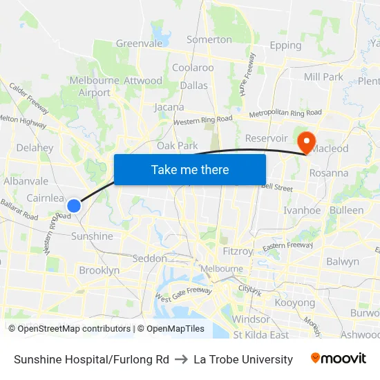 Sunshine Hospital/Furlong Rd to La Trobe University map