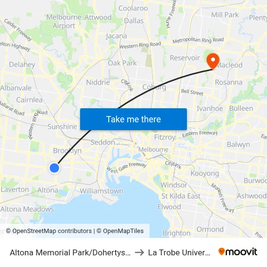 Altona Memorial Park/Dohertys Rd to La Trobe University map