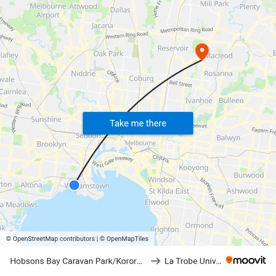 Hobsons Bay Caravan Park/Kororoit Creek Rd to La Trobe University map