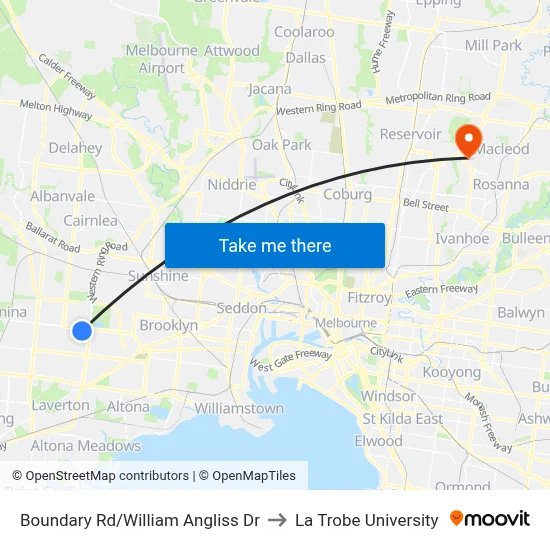 Boundary Rd/William Angliss Dr to La Trobe University map