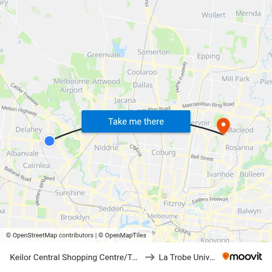 Keilor Central Shopping Centre/Taylors Rd to La Trobe University map