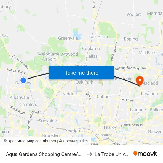 Aqua Gardens Shopping Centre/Kings Rd to La Trobe University map