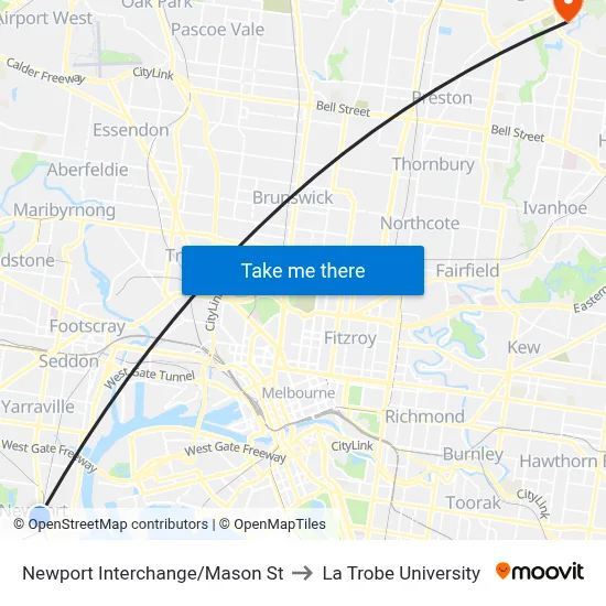 Newport Interchange/Mason St to La Trobe University map