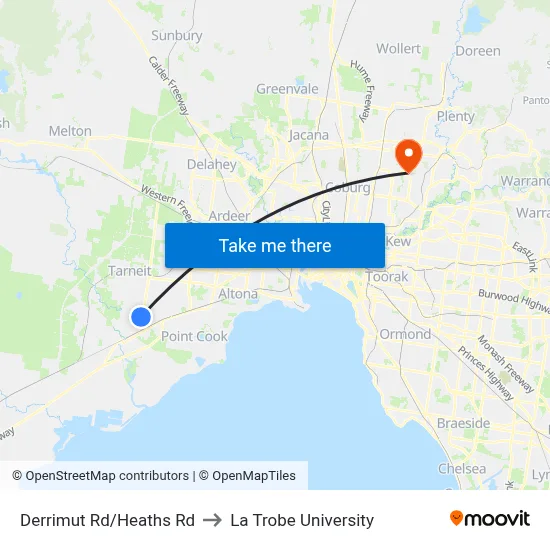 Derrimut Rd/Heaths Rd to La Trobe University map