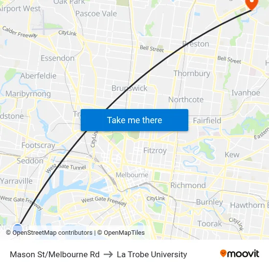 Mason St/Melbourne Rd to La Trobe University map