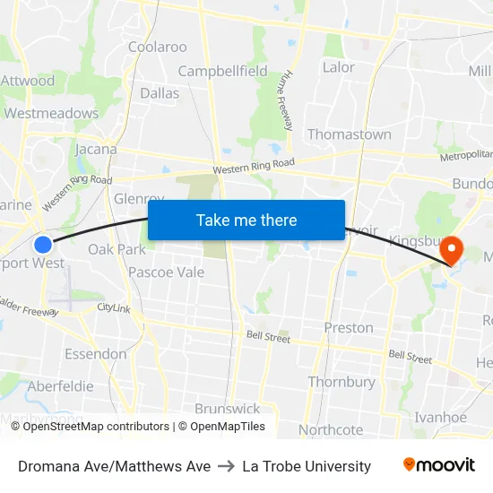Dromana Ave/Matthews Ave to La Trobe University map