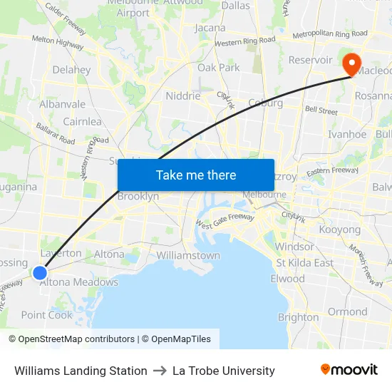 Williams Landing Station to La Trobe University map